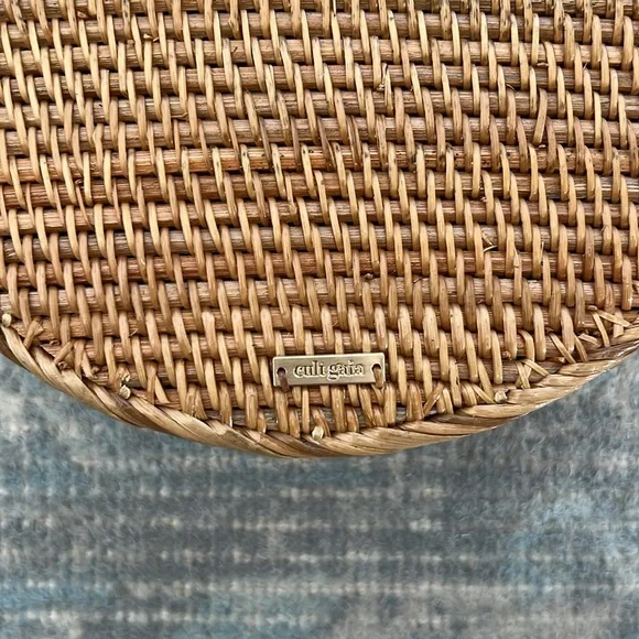 Cult Gaia Ryka Rattan Woven Monogram Shoulder Bag Natural Beach Brown - Picture 6 of 7